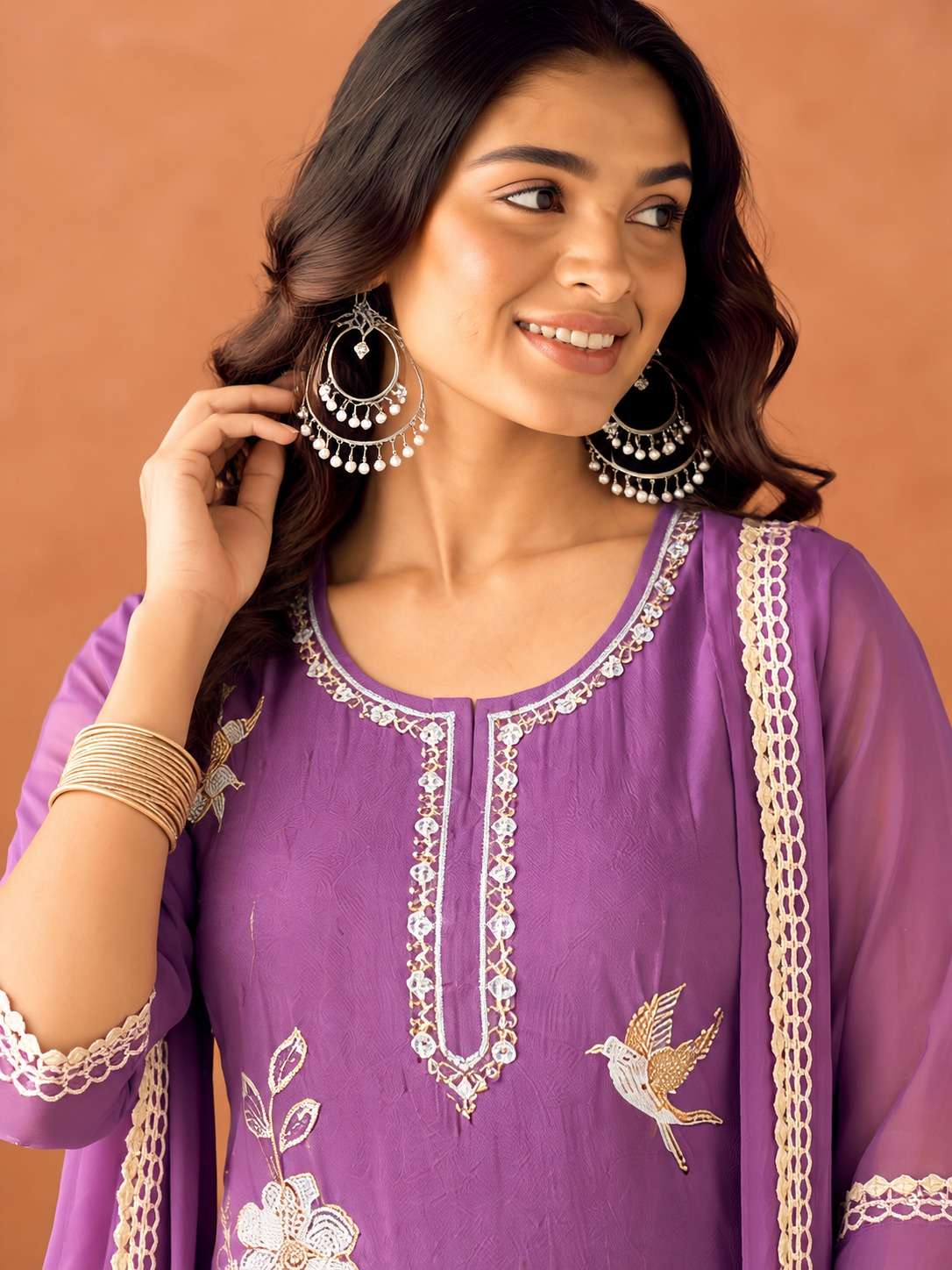 JERNNA BOUTIQUE READYMADE SUITS CHINON PURPLE PALAZZO SUIT CATALOGUE IN SURAT 